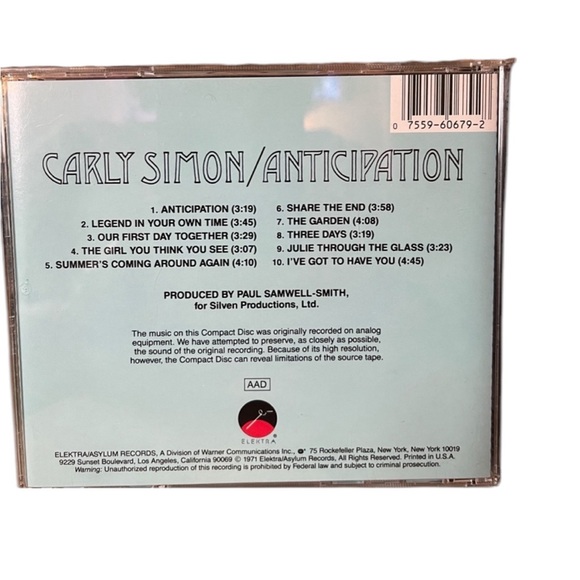 Lot of 2 Music Cd's Carly Simon Anticipation And James Taylor Greatest Hits - Picture 3 of 6
